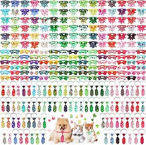 270 Pcs Valentine's Day Dog Bow Ties St. Patrick's Day Dog Collars Easter Cat Dog Bow Ties Set Heart Cat Dog Grooming Accessories with Adjustable Buckle for Medium Small Pets Puppy