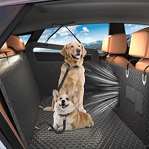 Dog Car Seat Cover â€“ Waterproof Scratch Proof Pet Hammock with Heavy Duty Oxford Fabric Nonslip Backing Soft Padding Easy to Clean Universal Fit for Cars SUVs and Trucks Travel Protection