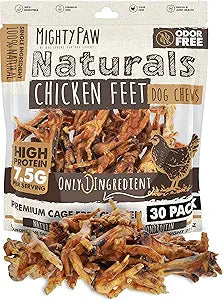 Mighty Paw Naturals Chicken Feet Dog Treats (30 Pack) | 100% Natural Dehydrated Chicken Feet for Dogs. Dried Treat for Pets. Single Ingredient Chews