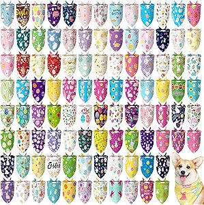 100 Pcs Easter Dog Bandanas Bulk Pet Bibs Colorful Triangle Scarf Pet Bandanas for Medium Large Dogs Easter Festival Spring Summer Birthday Costume Decor