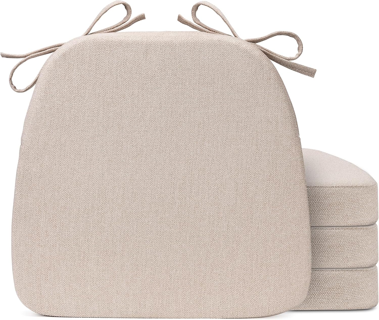 Sunsleek 4 Pack 17'' x 16'' Chair Cushions, 2" Thick Dining Chair Pads with Ties and Removable Washable Cover, Seat Cushion for Kitchen Chairs, Indoor Dining Room, Patio Chairs, Beige