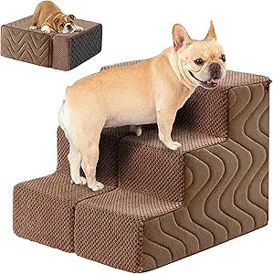 Dog Stairs for Bed, Dog Steps for Bed, Pet Steps for Small Dogs and Cats, Non-Slip Balanced Pet Ramp Indoor (Brown, 13.8" H x 14.5" W x 18" L, 3)