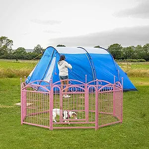 24" H Dog Crate Dog Playpen 8 Panels Furniture Heavy Duty Dog Fence Door with Side Openings,Foldable Pet Exercise Pen for Large Medium Small Dogs Indoor Outdoor,Pink