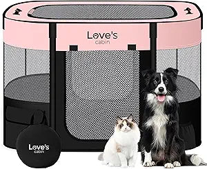 Love's cabin Pet Puppy Dog Playpen, Medium Dog Tent Crates Cage Indoor/Outdoor, Portable Exercise Playpen for Cat, Foldable Pop Up Dog Kennel Playpen with Carring Case (M, Pink)