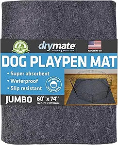 Drymate Jumbo Dog Playpen Mat (60x74), Super Absorbent, Waterproof, Slip-Resistant, Machine Washable, Reusable Puppy Pad for Training, Whelping, Housebreaking, Incontinence, Crate, Kennel (USA Made)
