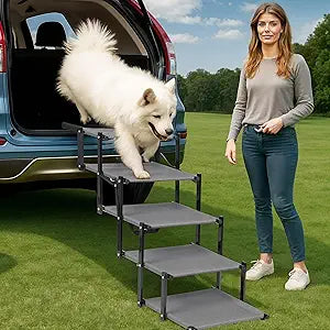 Dog Car Stairs â€“ Portable Non-Slip Pet Stairs for High Cars, SUVs & Trucks, Foldable Design, 200 lb Support | EOSET