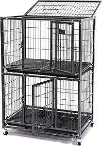 Homey Pet 31 Inch Stackable Heavy Duty Dog Crate Cage Kennel with Four Lockable Wheels, Removable Tray, Escape Proof Wire Drop Dog Crates for Small Dogs (Two Tiers)