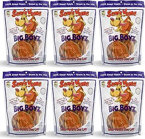 Sams Yams Sweet Potato Dog Treats, Healthy Dog Treats for Large Dogs - Sweet Potato Dog Treats Made in USA, High Fiber, Vegan Dental Chews - Big Boyz, Sweet Potato Dog Chewz, 15oz (Pack of 6)