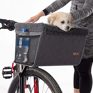 K&H Pet Products Bike Basket Front Dog Carrier, Universal Fit Cat Dog Pet Bike Basket with Front Bicycle Mount Included, Washable Liner, Strong Metal Basket, 2 Safety Leashes - Large 16 X 12 X 10in