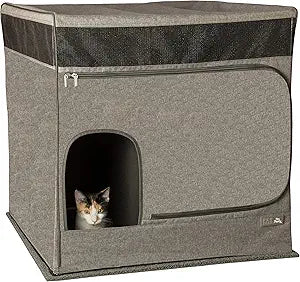 Pet Gear Pro Pawty for Cats with littertraX Mat, Put an end to Scattered Litter, Foldable, Easy Clean, Litterbox not Included, Grey